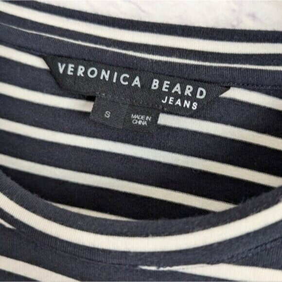 Veronica Beard Brompton Dress S Navy Blue White Striped Nautical Preppy Sailor - Picture 7 of 8